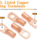 6 AWG Tinned Copper Battery Wire Kit With 13.1 Ft Red And Black Power Cables UL1015 CSA Approved Includes Two 6.5 Ft Cables, Six Three-Eighths Inch Lugs, Six Five-Sixteenths Inch Lugs, Heat Shrink Tubing, OFC Welding Cable For Inverters And Boats. UL listed copper ring terminals, 6x3/8 and 6x5/16, tinned copper