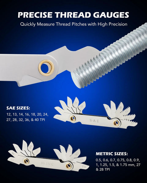 Orion Motor Tech 86-piece SAE and metric tap and die set for threading, metal tools on blue background