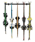 Heavy Duty Wall Mount Ski Storage Rack Designed To Hang Ten Pairs Of Skis And Poles With A Tough Three Hundred Pound Weight Capacity For All Your Gnarly Daytime Runs, displaying six pairs of skis.