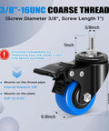 Diagram of 2 Inch Heavy Duty Threaded Stem Caster Wheels with 3/8-16 Threaded Screws, showing dimensions and locking features.