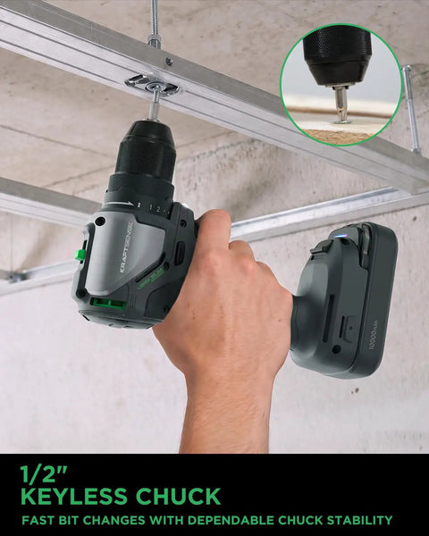 20V Brushless Cordless Drill Driver With 2.0Ah Battery featuring keyless chuck for quick bit changes during projects.