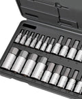33 Piece Hex Socket Master Set For SAE And Metric Allen Bits In Quarter Inch, Three Eighth Inch, And Half Inch Drives, S2 Steel, in case