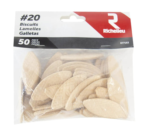 Bag of Oval Size Twenty Beech Wood Joining Biscuits, Thick Fifteen Sixteenth Inch By Two And A Quarter Inch, Compressed Beech, Fifty Pack