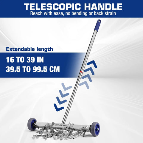 Magnetic Pickup Tool 17 Inch Sweeper With Telescoping Adjustable Handle 8.8 Pound Magnetic Capacity Heavy Duty Nail Collector For Yard Garage And Shop Cleanup
