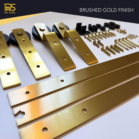 Brushed Gold 2 Door 60 Inch Mini Bypass Barn Door Hardware Kit Solid Metal Sliding Barn Door Track System No Fuss Easy Install