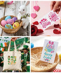 Spring Season Reusable Art Stencils For Painting 12 Piece Collection featuring heart clover and rabbit motifs on various crafts.
