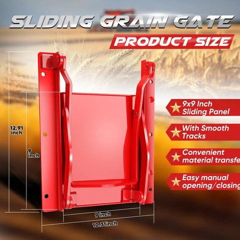 Red 9x9 inch manual sliding grain gate with screws for pickup trucks grain bed slide gate kit for precise flow control