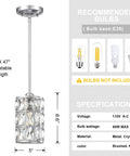 Two Pack 5 Inch Crystal Pendant Lights With Brushed Nickel Finish, Modern Hanging Island Light Fixture details and specifications