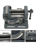 Badass 3 Inch Cradle Style Bench Vice Featuring A Slick Tilting Jaw And Adjustable Angle Pivot For Heavy Duty Workshop Grinding and Metal Fabrication Projects, showing tilting jaw and adjustable angle.