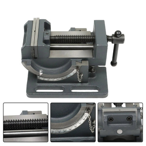 Badass 3 Inch Cradle Style Bench Vice Featuring A Slick Tilting Jaw And Adjustable Angle Pivot For Heavy Duty Workshop Grinding and Metal Fabrication Projects, showing tilting jaw and adjustable angle.