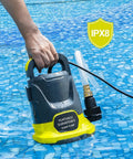 Rock Solid Heavy Duty Workhorse 1HP Submersible Sump Pump Yields Killer 3700GPH Water Flow in pool water for drainage use.