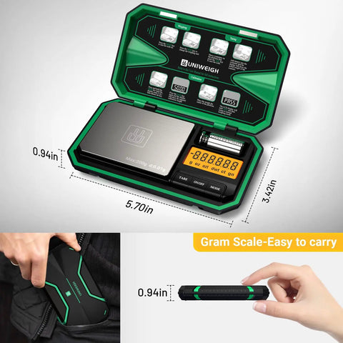 Grab And Go Portable Digital Pocket Scale With 200 G Capacity And 0.01 G Precision, open clamshell showing weights and display