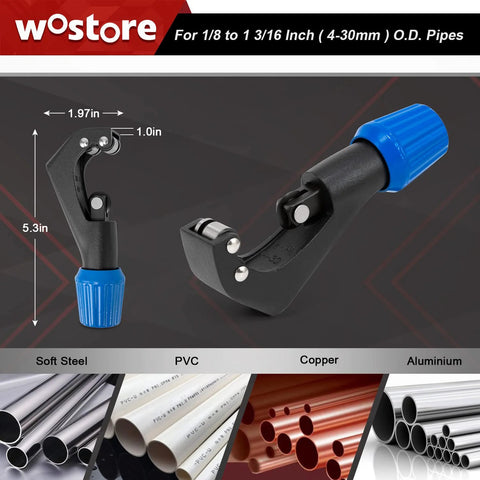 Wostore eccentric flaring tool set with blue knob; 7-die kit for 3/16–3/4 in pipes (HVAC).