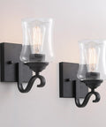 Winsmart Black Wall Sconces Set of Two Hard Wired with clear glass shades, stylish lighting for bathroom or hallway.