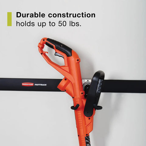 Garage FastTrack Power Tool Holder Satin Nickel Wall Mounted Storage System holding two power tools on a wall rail.