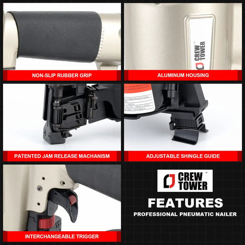 Heavy Duty Pneumatic Roofing Nailer For Shingles Accepts Three Quarter Inch To One And Three Quarter Inch Nails Fifteen Degree Coil Nailer