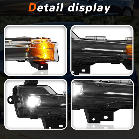Heavy Duty LED Fog Light Kit For 2017 To 2022 Tesla Model 3 And 2019 To 2024 Model Y showcasing detail of lights in various angles.