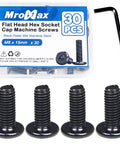 30 Pack M6 X 15mm Flat Head Hex Socket Screws Heavy Duty 304 Stainless Steel in packaging with Allen key.