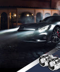 2.5 Inch Mini Projector Lens For H1 Headlights Retrofit And Custom Headlamps Upgrade With Chrome Shroud, shown with car headlights view