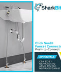 1/2 Inch Straight Stop To 1/2 Inch NPSM Click Seal Faucet Connector installed under sink, brass, 30 inch push to connect for tight spaces