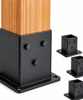 Heavy Duty 4 Pack Wood Post Brackets With Inner Size 3.58 By 3.58 Inches Powder Coated Matte Black Post Base Anchors