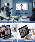 Next Gen 4K Webcam With Built In Mic For PC Streaming And Video Calls Delivers Snappy Ultra HD Footage used in a meeting setup.