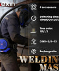 Worker using Powered Air Purifying Welding Helmet With Rechargeable Respirator System True Color Vision 4 Arc Sensors