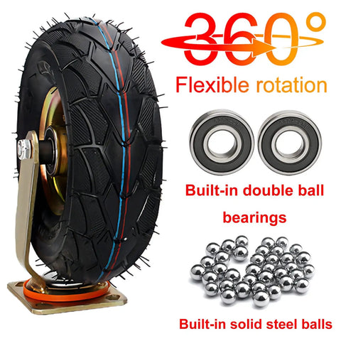 Heavy Duty Rubber Pneumatic Casters 4 Pack 8 10 Inch Rock Solid Replacement Wheels With Swivel Brakes close-up of tire with bearings.