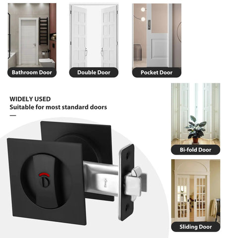 Pocket Door Lock Hardware Matte Black Privacy Lock With Indicator For Sliding And Bifold Doors fitting standard doors