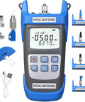 Pro Grade Rechargeable Fiber Optic Light Source And Power Meter For Single Mode Testing With Dual Wavelength 1310 Nm And 1550 Nm, Stable Minus Five dBm Output, Modulation 270 1000 2000 Hz, Works With SC FC ST LC Interfaces, Includes One FCLC Adapter, and accessories