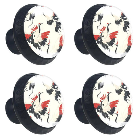 4 Piece Dope Red Crowned Crane Cabinet Knobs with Artistic Glass Design and ABS Material Top Shelf Drawer Pulls for Kitchen Cupboard Dresser Bedroom Furniture Easy Install with Screws Included