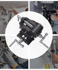 Pro Grade Top Shelf 3 Inch 2 Way Cross Slide Drill Press Vise With XY Travel Scales Built Tough Cast Iron Frame Anti Rust Coating, mounted for plumbing.