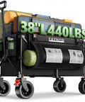 Side view of 38 Inch Long Collapsible Wagon With 440Lb Capacity and 220L Interior Space featuring side storage pockets and drink holders.