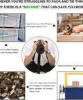 Frustrated worker surrounded by packaging challenges with heavy duty electric strapping tool for 13 to 16 mm PP PET bands.