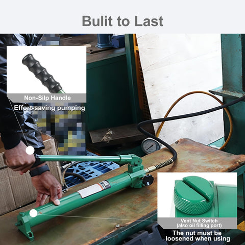 Heavy Duty 10000 Psi 10 Ton Hydraulic Hand Pump With Aluminum Frame Built Tough For Reliable Workhorse Performance Easy Grip Handles Quick Snap Coupler And Zero Hassle Pressure Control