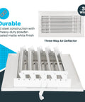 12 By 6 Inch Duct Opening Air Vent Cover For Wall Or Ceiling With Three Way Ventilation Solid Steel HVAC Register Cover White Finish 5 Adjustable Dampers And 19 Louvers For Quiet Operation