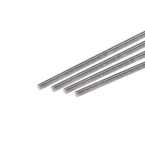 Set Of 5 Grade 304 M3 X 350mm Fully Threaded Stainless Steel Rods Right Hand Long Screws, heavy duty, close-up view.