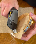 Cordless Electric Craft Scissors With Two Blades And Charger cutting burlap for DIY sewing project