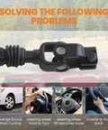 Close-up of maXpeedingrods adjustable-length steering column intermediate shaft, black metal for Jeep vehicles
