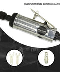 Quarter Inch Pneumatic Straight Air Die Grinder Heavy Duty Industrial Power Tool For Precision Polishing And Bold Metal Processing, Featuring aluminum body and safety lever.