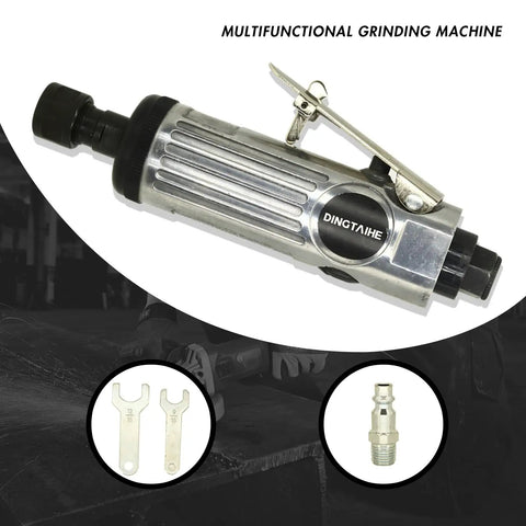 Quarter Inch Pneumatic Straight Air Die Grinder Heavy Duty Industrial Power Tool For Precision Polishing And Bold Metal Processing, Featuring aluminum body and safety lever.