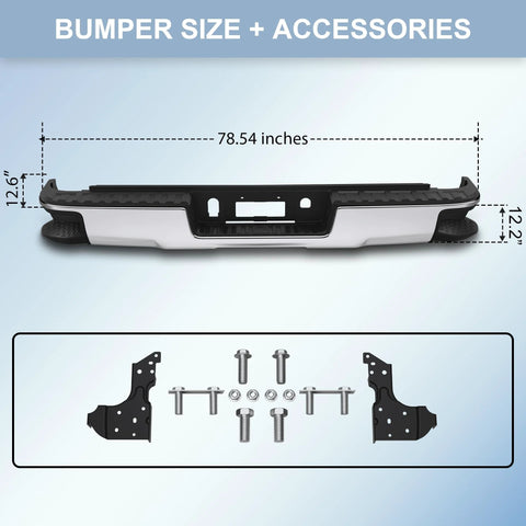 KUIPERAUTO chrome rear steel step bumper for 2014–2018 Chevy Silverado/Sierra 1500 without park sensor holes.