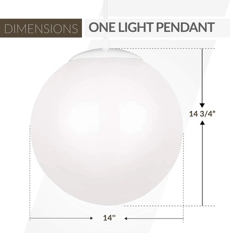 Dimensions of Leo Hanging Globe Pendant Light Contemporary One Light Fixture In White Finish For Dining Room Kitchen Island