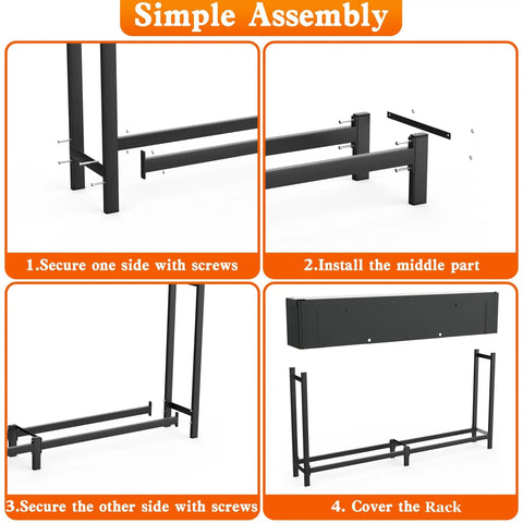 Assembly steps for Heavy-Duty 8 Foot Firewood Rack With Weatherproof Cover And Carry Bag for indoor or outdoor use