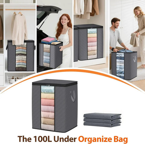 Built Tough As Nails To Kick Clutter Outta Your Closet 3 Pack Grey 100 L Foldable Storage Bins For Bedding Quilts And Clothes That Actually Save Serious Space