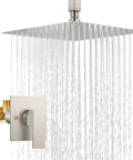 Shower Faucet Set And Handle Kit For Ceiling Mount Rainfall System, Single Function Trim, Rough In Valve Included, 12 Inch Square Shower Head In Brushed Nickel