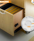 Open drawer showing Soft Close Cabinet Bumpers Kit 128 Pieces For Noise Dampening And Surface Protection Clear Self Adhesive Rubber Pads dimensions.