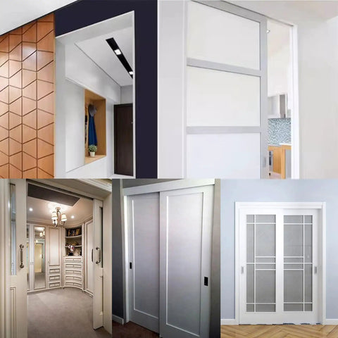Butter Smooth Double Sliding Barn Door Track System With Heavy Duty Aluminum Hardware And Seamless Wheel Kit, Twenty Four Inch Rail For Interiors, No Sweat Setup, Brushed Silver Finish doors in various styles and settings