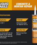 Heavy Duty Concrete And Mortar Repair Adhesive For Plugging Deep Cracks And Patching Blown Out Masonry Indoors Or On The Driveway Pro Grade Water Resistant All Weather Formula 10 3 Oz Tube specifications including application and coverage details.