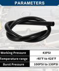 Beefy Silicone Vacuum Hose High Temp Automotive Vacuum Line Three Point Three Feet Long Twelve Millimeter Inner Diameter Three Point Five Millimeter Thick Black coiled in front of an engine